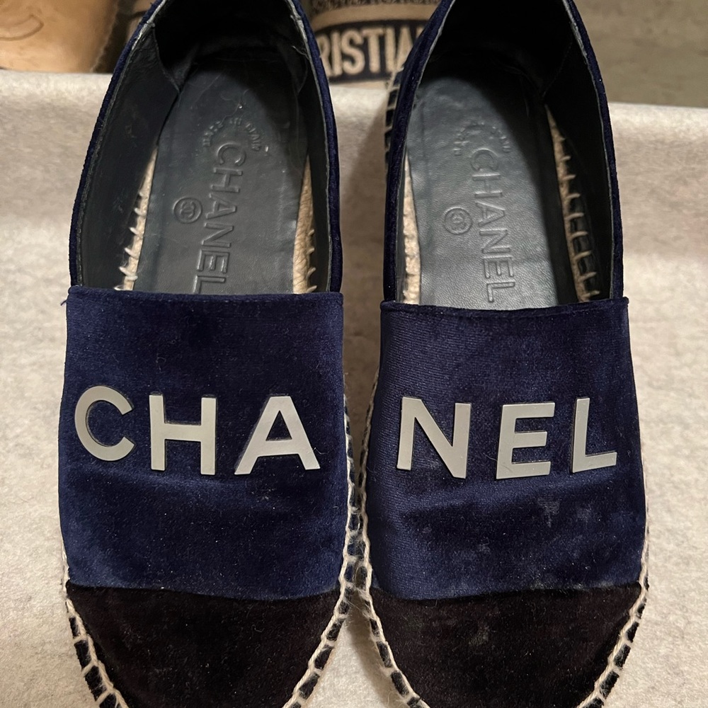Chanel Velvet Navy Blue Black espedrilles